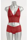 Kadın Kırmızı Dantel Bralet Şort Takımı – Tutkulu ve Çekici İç Giyim
