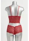Kadın Kırmızı Dantel Bralet Şort Takımı – Tutkulu ve Çekici İç Giyim