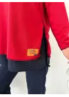 Kadın Kırmızı Kapşonlu Etek Ucu Detay Arma Ters Dikiş Gorunumlu Ikili Takım