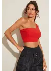 Omarı Şık Kırmızı Tek Omuz Crop Büstiyer