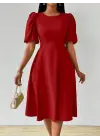 Kadın Kısa Balon Kollu Bisiklet Yaka Kiloş Janjan Krep Elbise