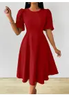 Kadın Kısa Balon Kollu Bisiklet Yaka Kiloş Janjan Krep Elbise