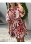 Omarı Desenli Mini Elbise