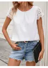 Kadın Kısa Dantel Kollu Bisiklet Yaka Sandy Bluz