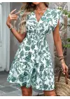 Kadın Kısa Fırfır Kollu Kruvaze Yaka çiçekli Atlas Elbise