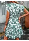 Kadın Kısa Fırfır Kollu Kruvaze Yaka çiçekli Atlas Elbise