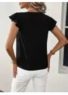 Kadın Kısa Kelebek Kollu V Yakalı Bluz