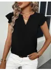 Omarı Şık Kelebek Kollu V Yakalı Bluz