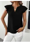 Omarı Şık Kelebek Kollu V Yakalı Bluz