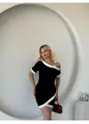 Kadın Kısa Kollu Asimetrik Kesim Yaka şerit Ve Aksesuar Detaylı Modal Elbise