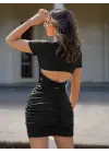 Kadın Kısa Kollu Bel çapraz Detay Dekolteli Eteği Büzgülü Sandy Mini Elbise
