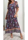 Omarı Çiçek Desenli Kadın Tam Boy Elbise