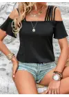 Kadın Kısa Kollu Beş Askılı Viskon Bluz