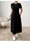 Omarı Kısa Kollu Belden Bağcıklı Cepli Elbise