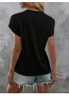 Kadın Kısa Kollu Bisiklet Yaka Cep Pul Payet Detay Viskon Bluz