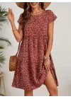 Omarı Çiçek Desenli Kadın Kısa Kollu Elbise