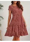 Omarı Çiçek Desenli Kadın Kısa Kollu Elbise