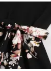 Kadın Kısa Kollu Bisiklet Yaka çiçek Desenli üst Viskon Alt Süprem Kısa Elbise