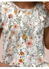 Kadın Kısa Kollu Bisiklet Yaka çiçek Desenli Viskon Bluz