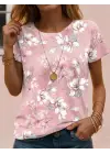 Kadın Kısa Kollu Bisiklet Yaka çiçek Desenli Viskon Bluz