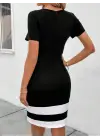 Kadın Kısa Kollu Bisiklet Yaka çift Renkli Ithal Krep Elbise