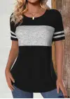 Kadın Kısa Kollu Bisiklet Yaka çift Renkli Viskon Bluz