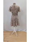 Kadın Kısa Kollu Bisiklet Yaka Desenli Süprem Elbise