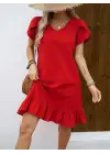 Kadın Kısa Kollu Bisiklet Yaka Fırfırlı Aerobin Elbise