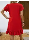 Kadın Kısa Kollu Bisiklet Yaka Fırfırlı Aerobin Elbise