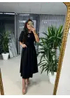 Omarı Kadın Fiyonk Broşlu Midi Elbise