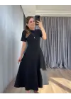Kadın Kısa Kollu Bisiklet Yaka Maksi Boy Ithal Krep Elbise