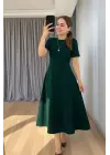Kadın Kısa Kollu Bisiklet Yaka Maksi Boy Ithal Krep Elbise