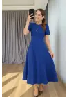Kadın Kısa Kollu Bisiklet Yaka Maksi Boy Ithal Krep Elbise