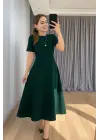 Kadın Kısa Kollu Bisiklet Yaka Maksi Boy Ithal Krep Elbise