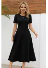 Kadın Kısa Kollu Bisiklet Yaka Maksi Boy Ithal Krep Elbise