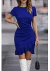 Kadın Kısa Kollu Bisiklet Yaka önden Volanlı Ithal Krep Elbise