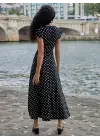 Kadın Kısa Kollu Bisiklet Yaka Puantiyeli Maksi örme Krep Elbise