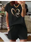 Kadın Kısa Kollu Bisiklet Yaka Viskon Iki Iplik Bluz Ve Short Ikili Takım