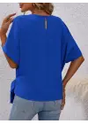 Kadın Kısa Kollu Bisiklet Yaka Yandan Bağcıklı Aerobin Bluz