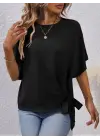 Kadın Kısa Kollu Bisiklet Yaka Yandan Bağcıklı Aerobin Bluz