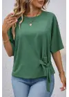 Kadın Kısa Kollu Bisiklet Yaka Yandan Bağcıklı Aerobin Bluz