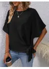 Kadın Kısa Kollu Bisiklet Yaka Yandan Bağcıklı Aerobin Bluz