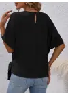 Kadın Kısa Kollu Bisiklet Yaka Yandan Bağcıklı Aerobin Bluz