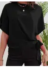Kadın Kısa Kollu Bisiklet Yaka Yandan Bağlamalı Aerobin Bluz