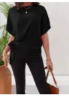Kadın Kısa Kollu Bisiklet Yaka Yandan Bağlamalı Aerobin Bluz