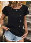 Kadın Kısa Kollu Bisiklet Yaka Yandan Düğmeli Viskon Bluz