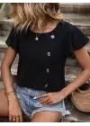 Kadın Kısa Kollu Bisiklet Yaka Yandan Düğmeli Viskon Bluz