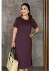 Kadın Kısa Kollu Bisiklet Yaka Yırtmaçlı Viskon Iki Iplik Elbise