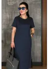 Kadın Kısa Kollu Bisiklet Yaka Yırtmaçlı Viskon Iki Iplik Elbise