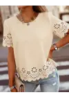 Kadın Kısa Kollu Bisiklet Yakalı Kolları Lazer Cicek Baskılı Ithal Krep Bluz